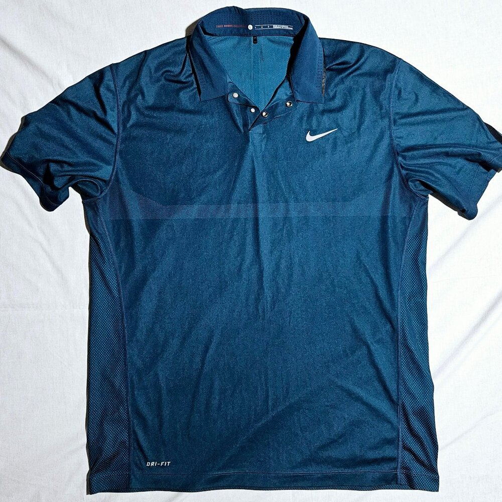 NIKE GOLF TIGER WOODS COLLECTION POLO TEAL DRIT FIT LARGE EUC